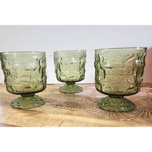 Avocado Green Vintage Squat Footed Tumblers Milano Anchor Hocking Glass